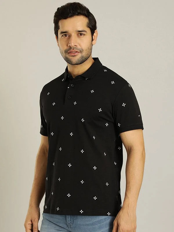 Indian Terrain Men's Half Sleeve Regular Fit Black Polo T-Shirt